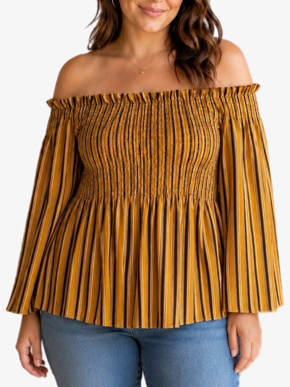 Speed Limit Plus Size 3X Off Shoulder Smocked Tunic Blouse Striped Boho Top